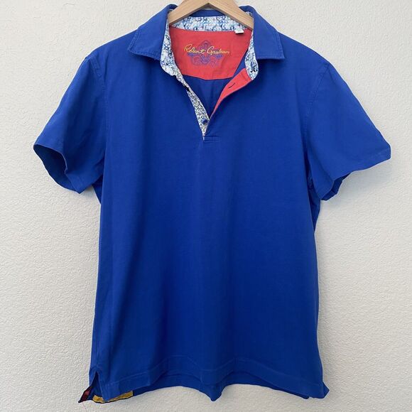 Robert Graham Shirt Men's Large Blue Short Sleeve Polo Collared Pullover - Picture 1 of 9